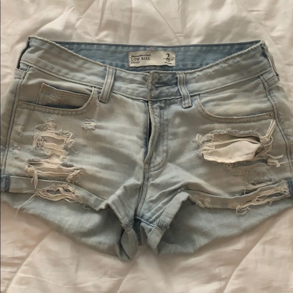 Distressed denim shorts